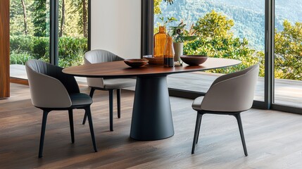 Fototapeta premium A minimalist and modern studio apartment featuring an open-plan layout, clean lines, and a focus on functional and efficient living spaces