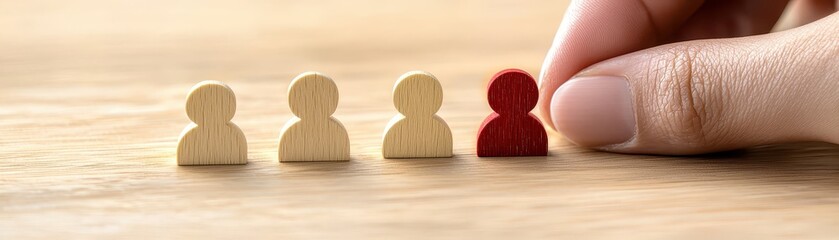 Fototapeta premium Interactive playtime, wooden toy figure engaging with small red toy for childhood development and learning