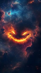 Obraz premium Fiery Cosmic Grin in Nebula