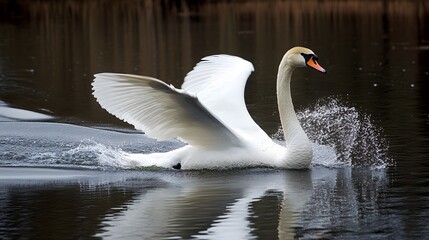 Naklejka premium 52. A swan gliding gracefully across a lake, its feathers clean and shiny after bathing