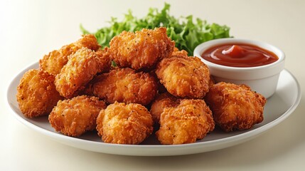 A portion of spicy chicken nuggets served with a side of ranch sauce