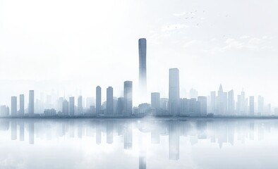 Obraz premium Modern Skyline Cityscape in Misty Fog