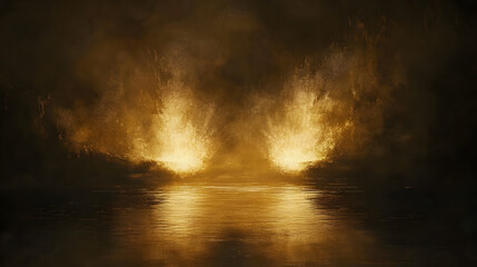 Obraz premium dreamscape with two bursts of golden light illuminating a dark horizon 