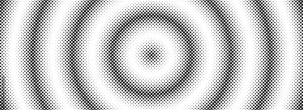 Poster halftone circle background. radial comic target texture. black and white dotted circular gradient. f