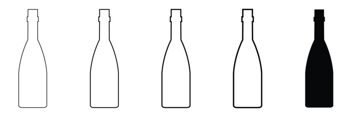 Bottle Silhouette Collection. Wine, Beer, Liquor Bottle Vector Set .Vector Illustration . 