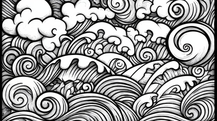 Abstract waves and clouds create chaotic yet calming scene