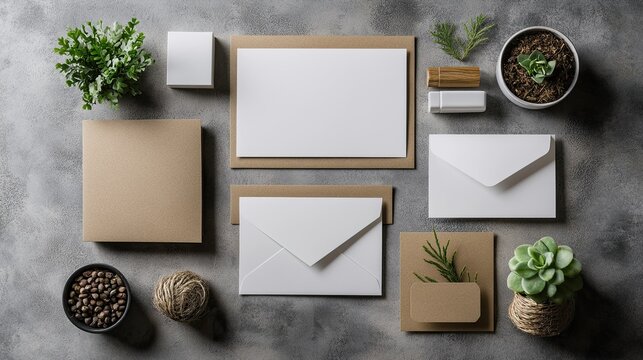 Business Stationery Mockups - Elegant stationery mockups showcasing business cards, letterheads, and envelopes, ideal for corporate branding and office design concepts.