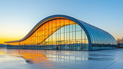 Fototapeta premium Modern glass building sunset reflection elegance