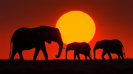 Fototapeta premium Elephants Silhouettes at Sunset
