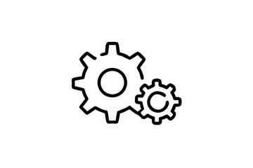 Obraz premium Outlined icon with two gear shapes and a user figure to the right. Symbolizes system customization, user access, isolated on a transparent background