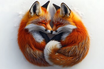 Obraz premium Two animals with closed eyes are curled up in a circle.