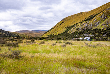 Oteake conservation area otago new zealand hills velvety beautiful landscapes dry yellow brown grass bare land