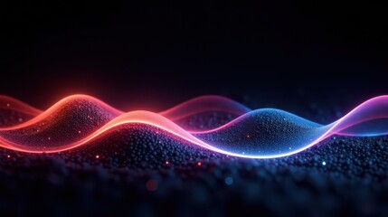 Abstract Glowing Waves Flowing Over a Dark Textured Surface with Illuminated Particles