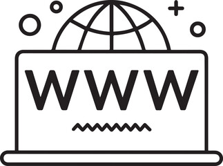 WWW or World Wide Web address vector and illustration icon in flat filled and outline stroke line art.