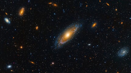 Obraz premium A stunning cosmic image showcasing a spiral galaxy surrounded by countless stars and other galaxies in the vastness of space.