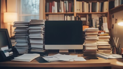 Desk overflowing with books creating an inviting atmosphere for reading and learning in a study space