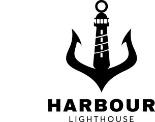 simple black silhouette anchor with lighthouse harbour abstract logo design