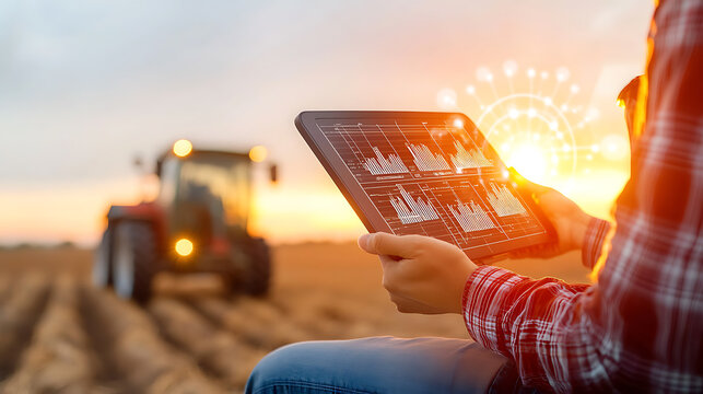 Agricultural technology adoption farm field digital data analysis rural landscape close-up view innovative farming practices