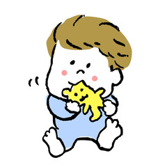 ぬいぐるみを持って遊ぶ赤ちゃん