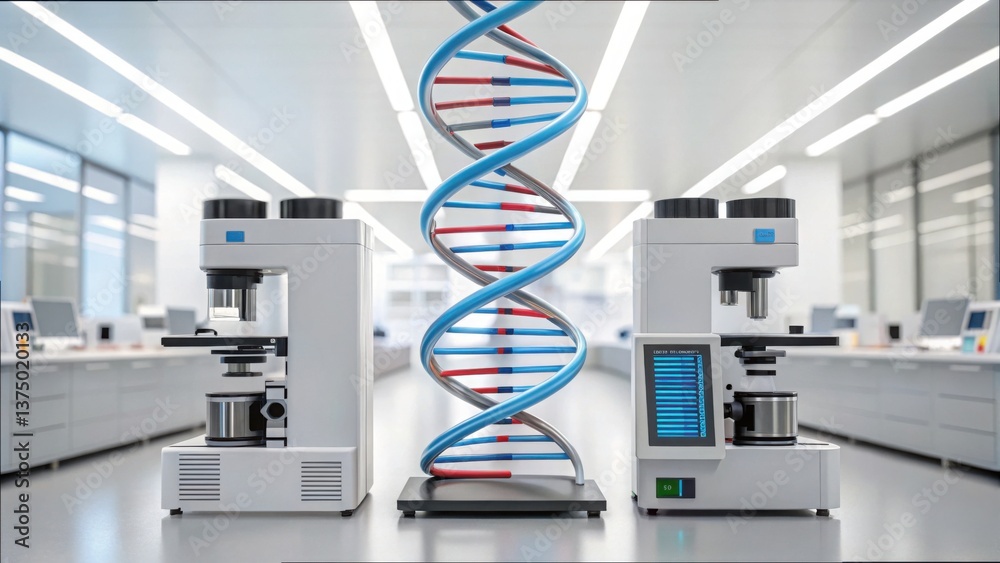Aufkleber modern laboratory setup with dna double helix and advanced tools
