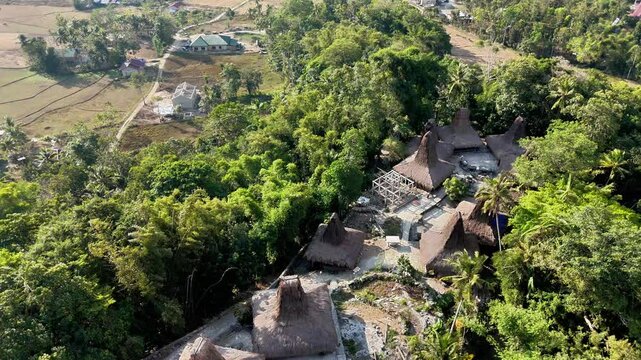 The traditional villages of Sumba are usually constructed on elevated hills, a prime example is Prai Ijing Village, perched high on a hillside