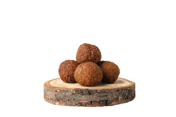 PNG falafel on wooden board isolated on white background.