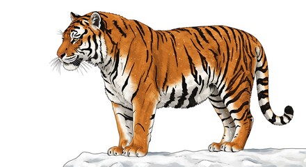 Obraz premium Standing Tiger Illustration with Orange and Black Stripes on White Background