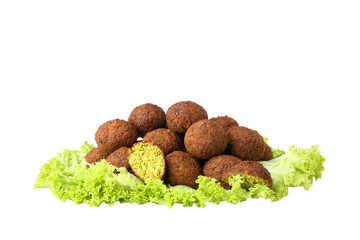 PNG falafel with vegetables isolated on white background.