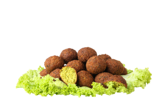 PNG falafel with vegetables isolated on white background.