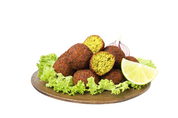PNG, falafel in a plate, isolated on white background.