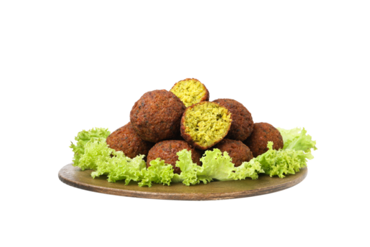 PNG, falafel in a plate, isolated on white background.