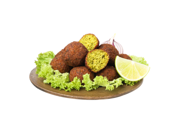 PNG, falafel in a plate, isolated on white background.