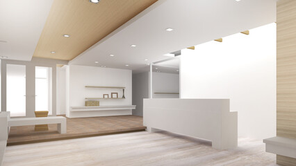 Reception counters and waiting seats in a small workplace,3d rendering