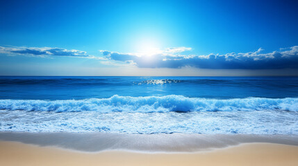 Fototapeta premium serene ocean view with waves crashing on sandy shore