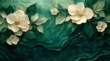 astarte.ai: Ivory Florals on Emerald Green Canvas	