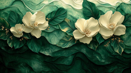 astarte.ai: Ivory Florals on Emerald Green Canvas	