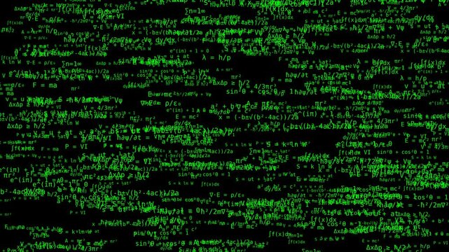Glowing Green Mathematical Equations on Digital Screen &ndash; Futuristic Science and Technology Data
