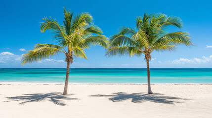 Lush palm trees on serene beach with turquoise water