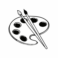 a line art vector illustration of black and white paint palette icon in white background