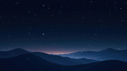Serene Night Sky Over Rolling Hills, A Peaceful Winter Landscape with Distant Starlight