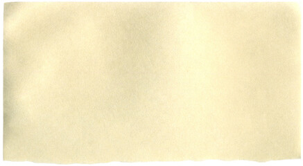 Beige paper piece with wrinkles and torn edge. Realistic paper sheet with crumpled effect. Pale yellow blank sheet with crease and rough border. Background for scrapbooking, making creative crafts