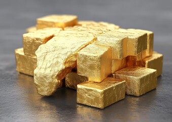 Melted Gold Cubes with Dark Background.
