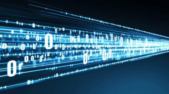 Digital data stream with glowing binary code
