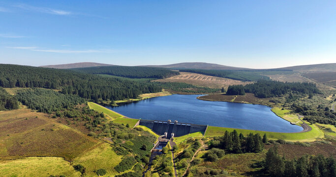 Aerial View of Altnahinch Reservoir Dam Slievenahanaghan Mountain Co Antrim Northern Ireland