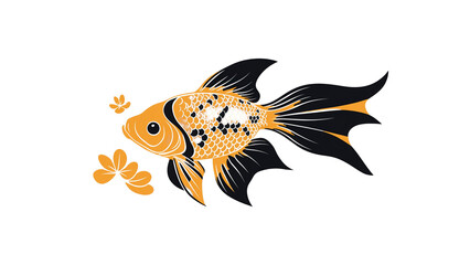 Elegant Orange and Black Koi Fish with Floral Accents - Aquatic Life Illustration