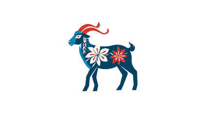 Stylized Blue Goat with Floral Design - Vector Illustration