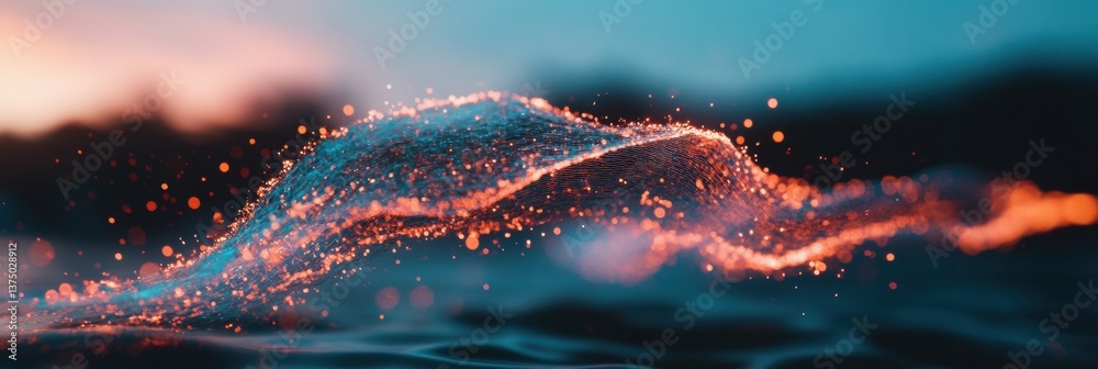 Poster Immersive Digital Flow Quantum Aesthetic Liquid Particle Visualization - Emerging Tech Innovation in Neuromorphic Design and AI-Powered Visual Dynamics