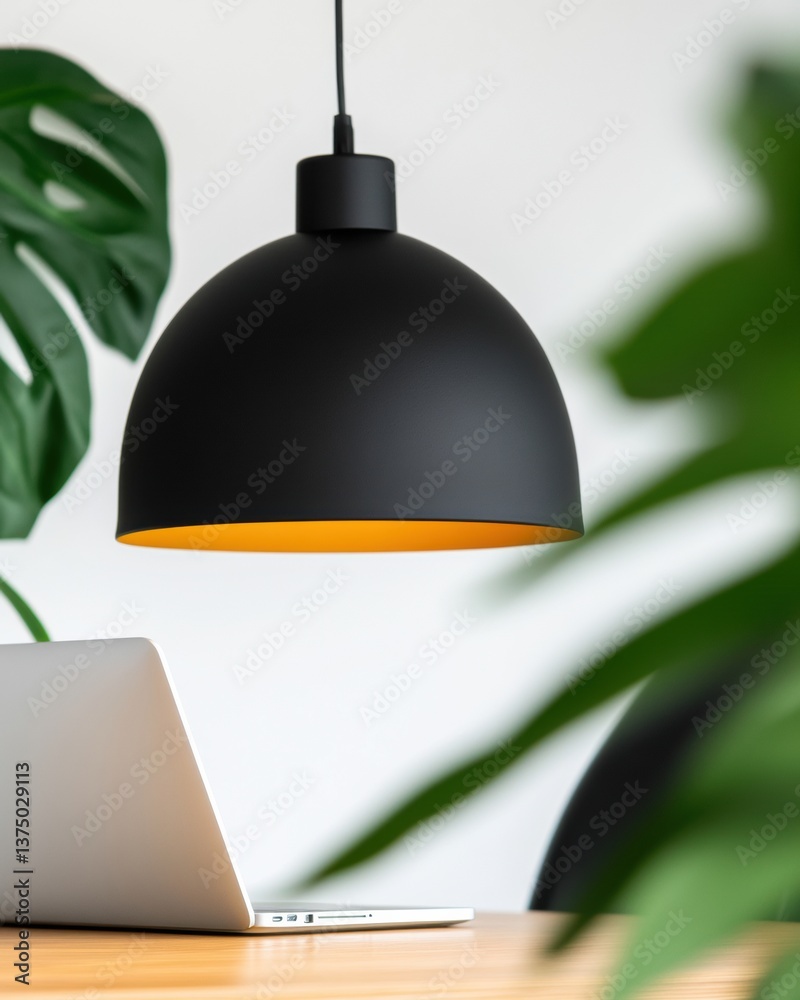 Poster minimalist workspace illumination modern pendant lamp design in biophilic home office setting - ergo