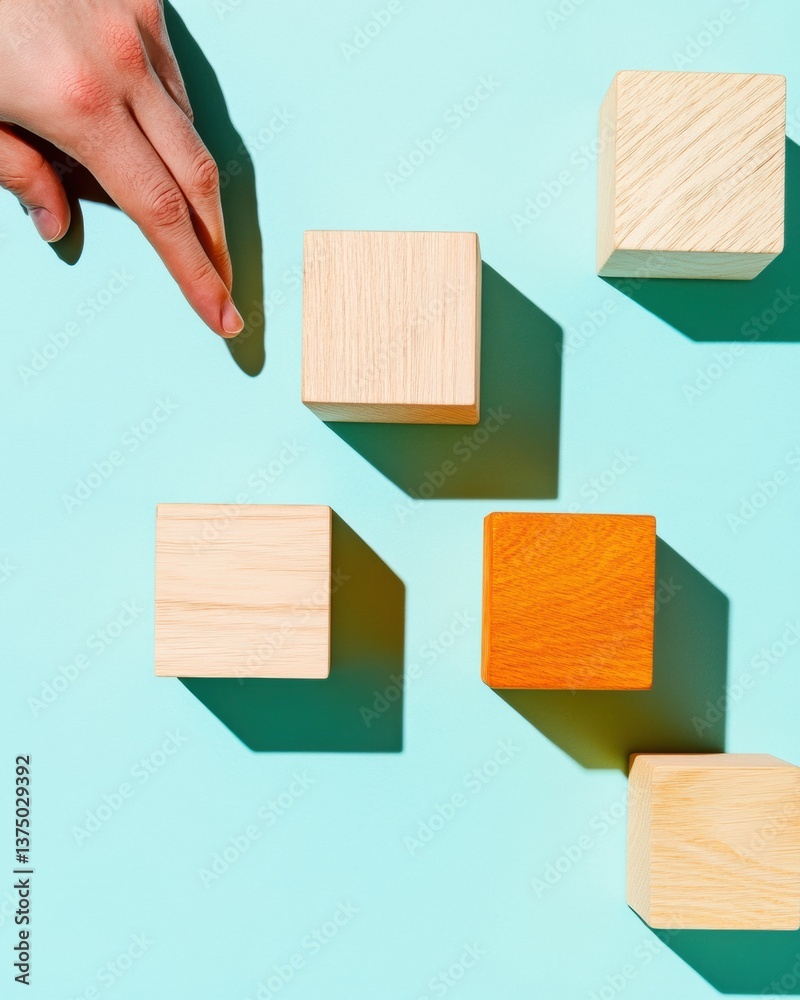 Poster minimalist growth strategy geometric wooden cube positioning for dynamic business innovation, person