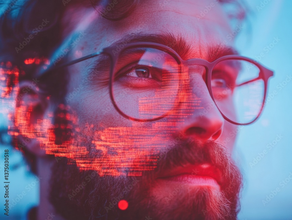 Aufkleber Augmented Visionary Next-Gen Tech Professional Immersed in Digital Transformation with Cyberpunk-Inspired Visual Data Overlay and Futuristic Design Aesthetic